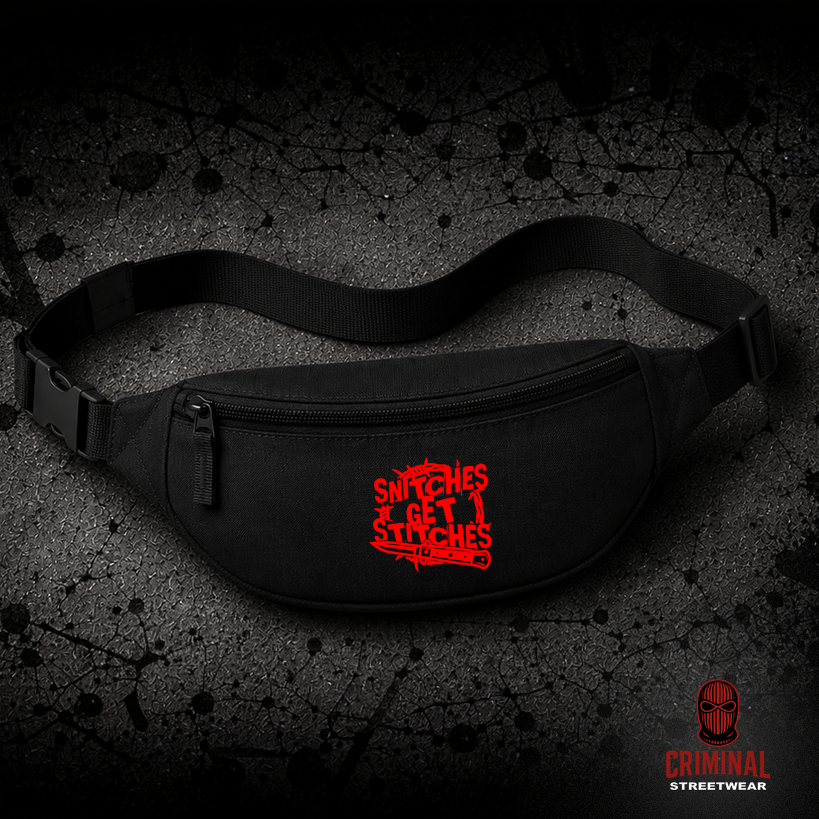 Criminal Streetwear | SNITCHES GET STITCHES Bauchtasche – Black