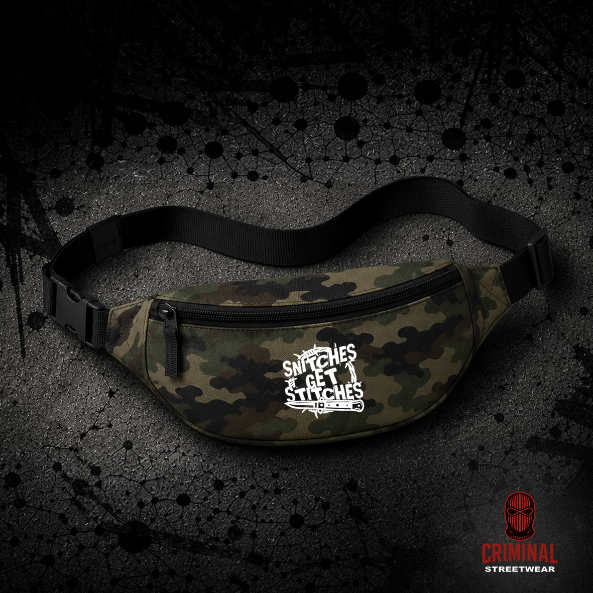 Criminal Streetwear | SNITCHES GET STITCHES Bauchtasche – Camo