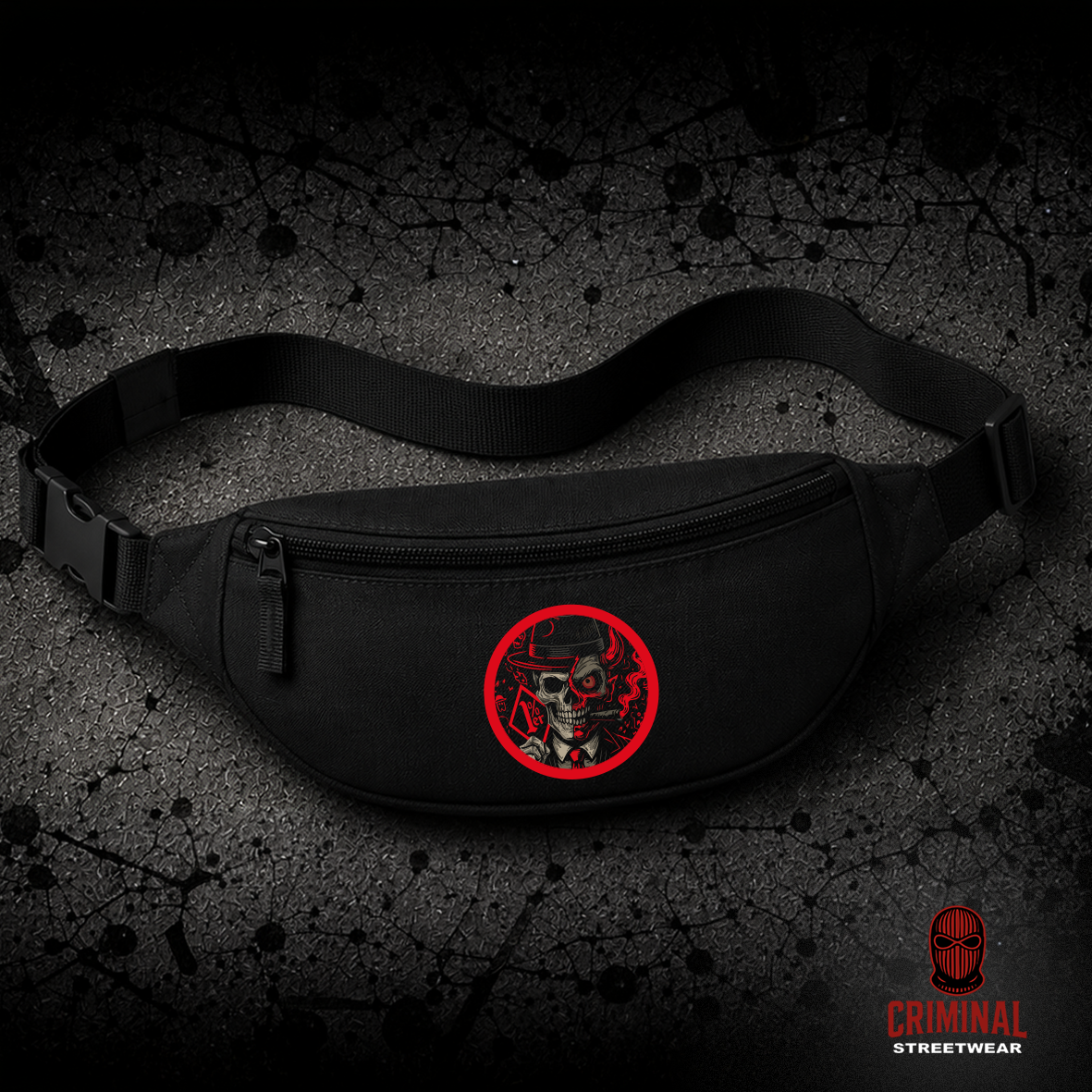 Criminal Streetwear | 1%er - Skull  Bauchtasche – Schwarz