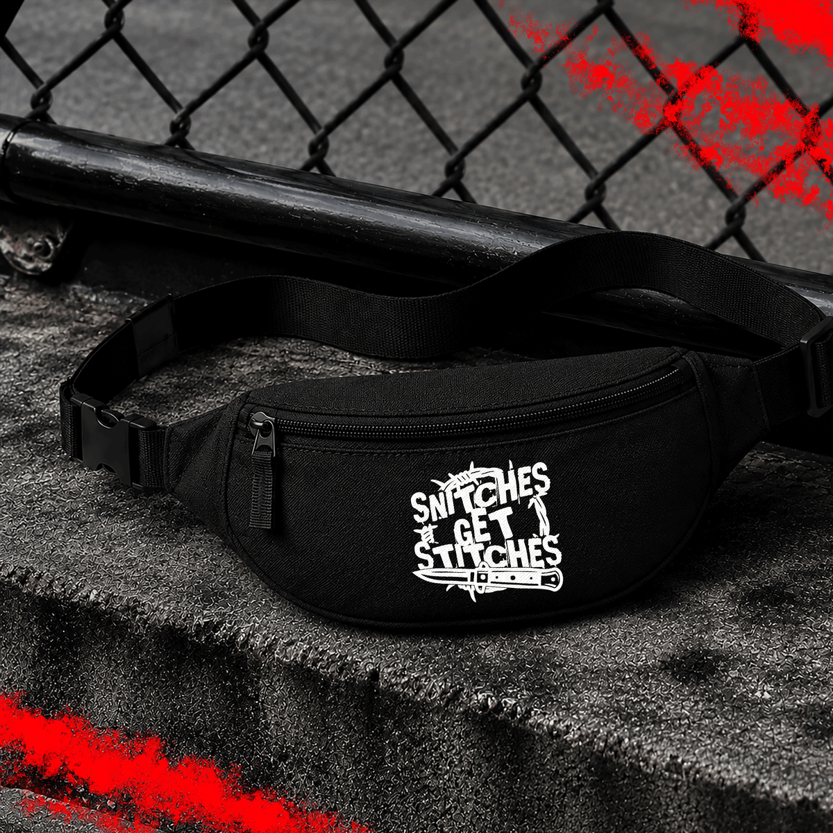 Criminal Streetwear | SNITCHES GET STITCHES | Bauchtasche | Black