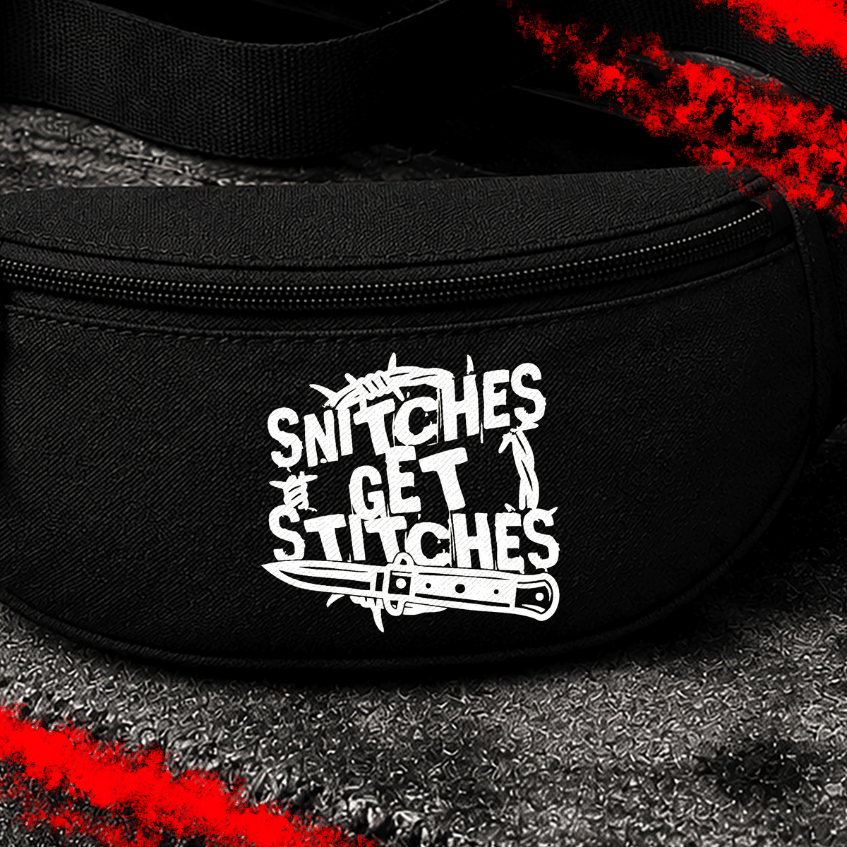 Criminal Streetwear | SNITCHES GET STITCHES | Bauchtasche | Black
