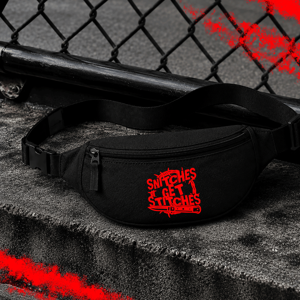 Criminal Streetwear | SNITCHES GET STITCHES | Bauchtasche | Black