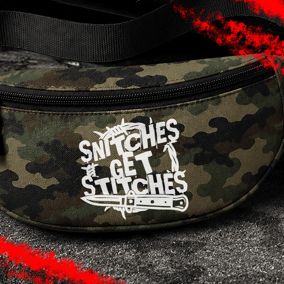 Criminal Streetwear | SNITCHES GET STITCHES | Bauchtasche | Camo