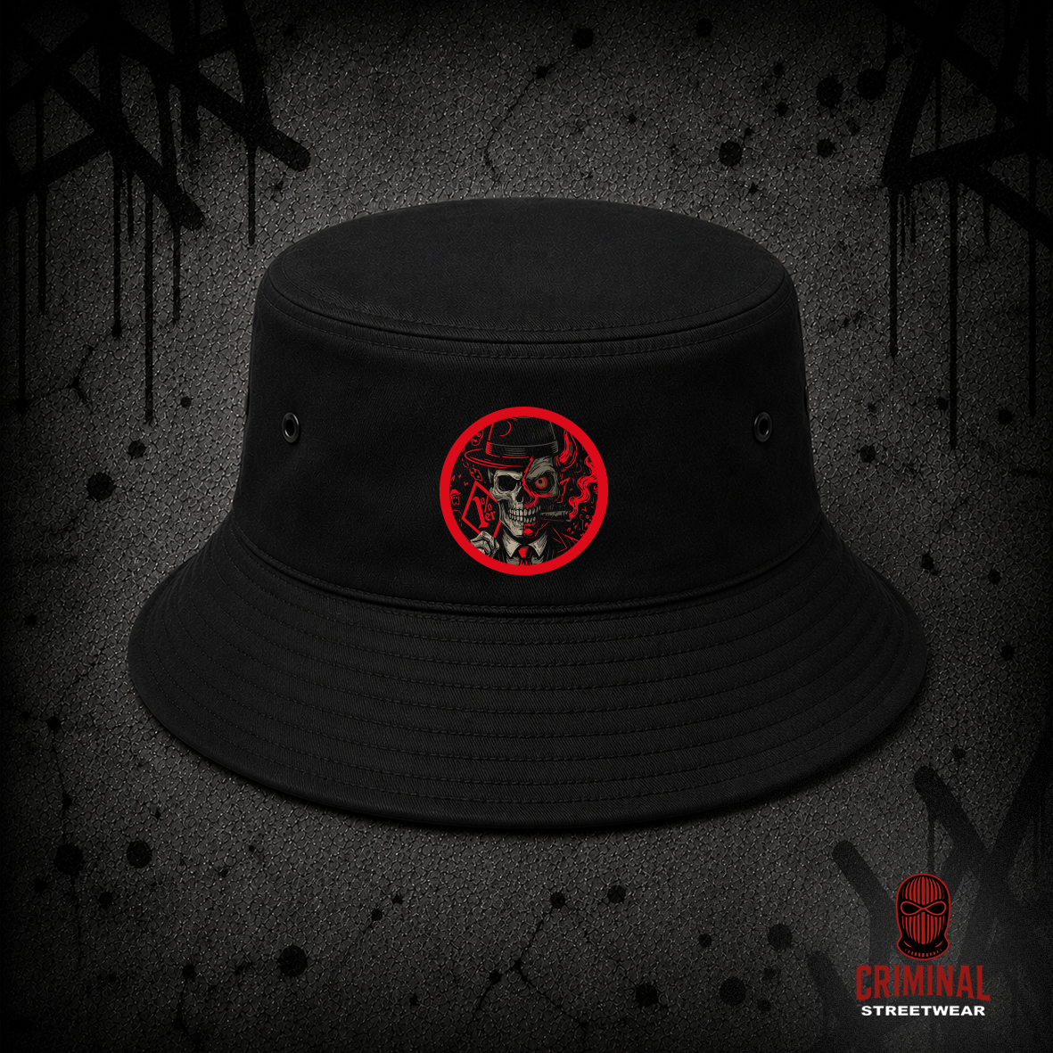 Criminal Streetwear | 1%er-Skull Buckethat – Schwarz