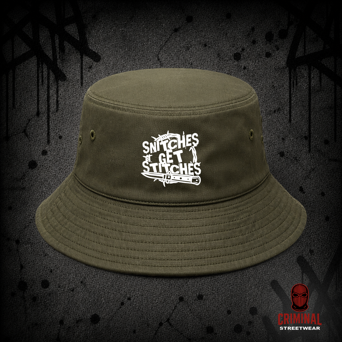 Criminal Streetwear | SNITCHES GET STITCHES Buckethat –  Oliv
