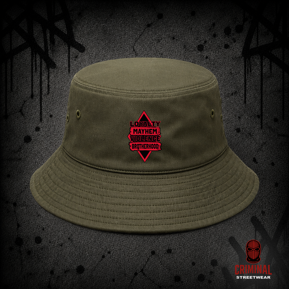 Criminal Streetwear | LOYALTY-VIOLENCE Buckethat – Oliv