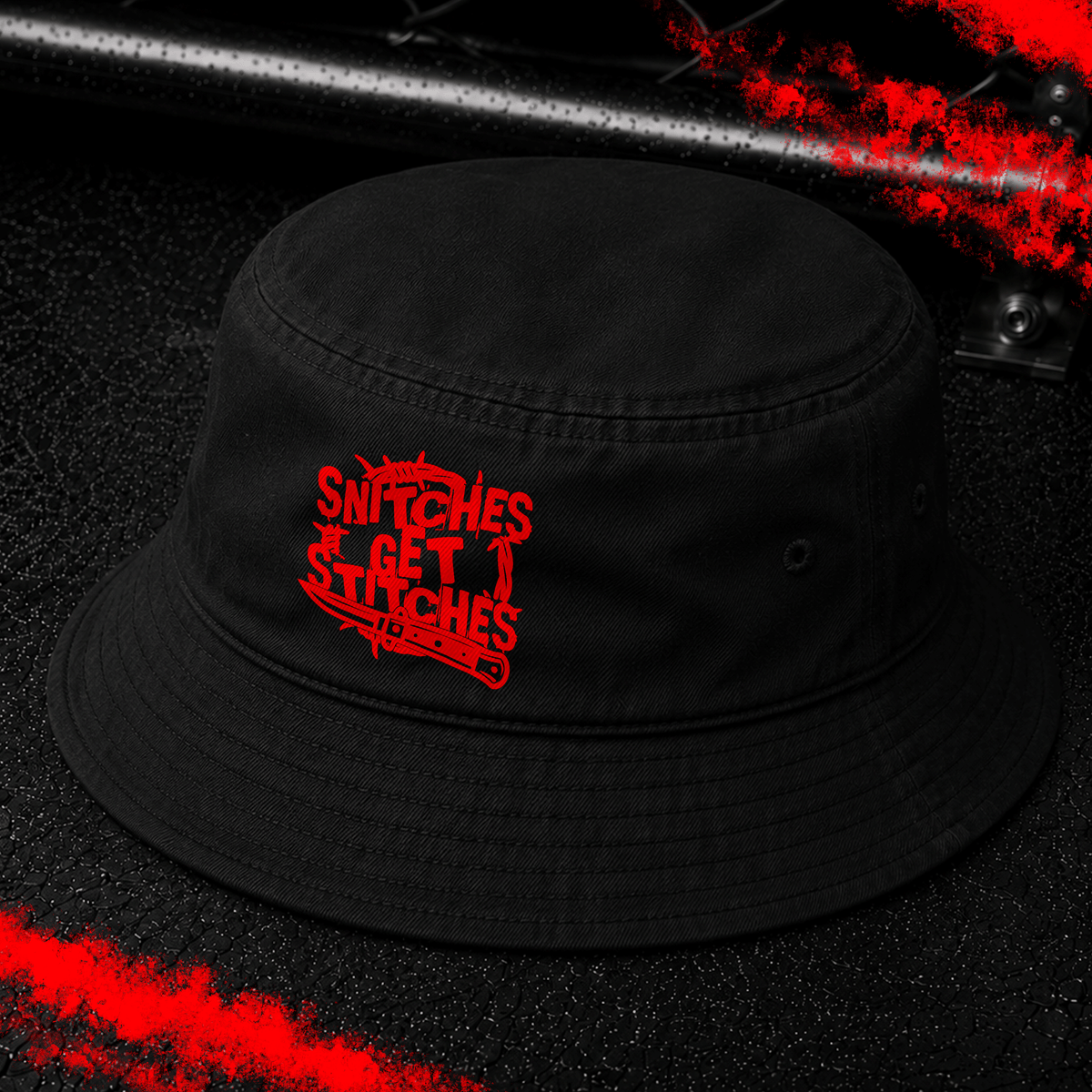 Criminal Streetwear | SNITCHES GET STITCHES | Buckethat |  Black