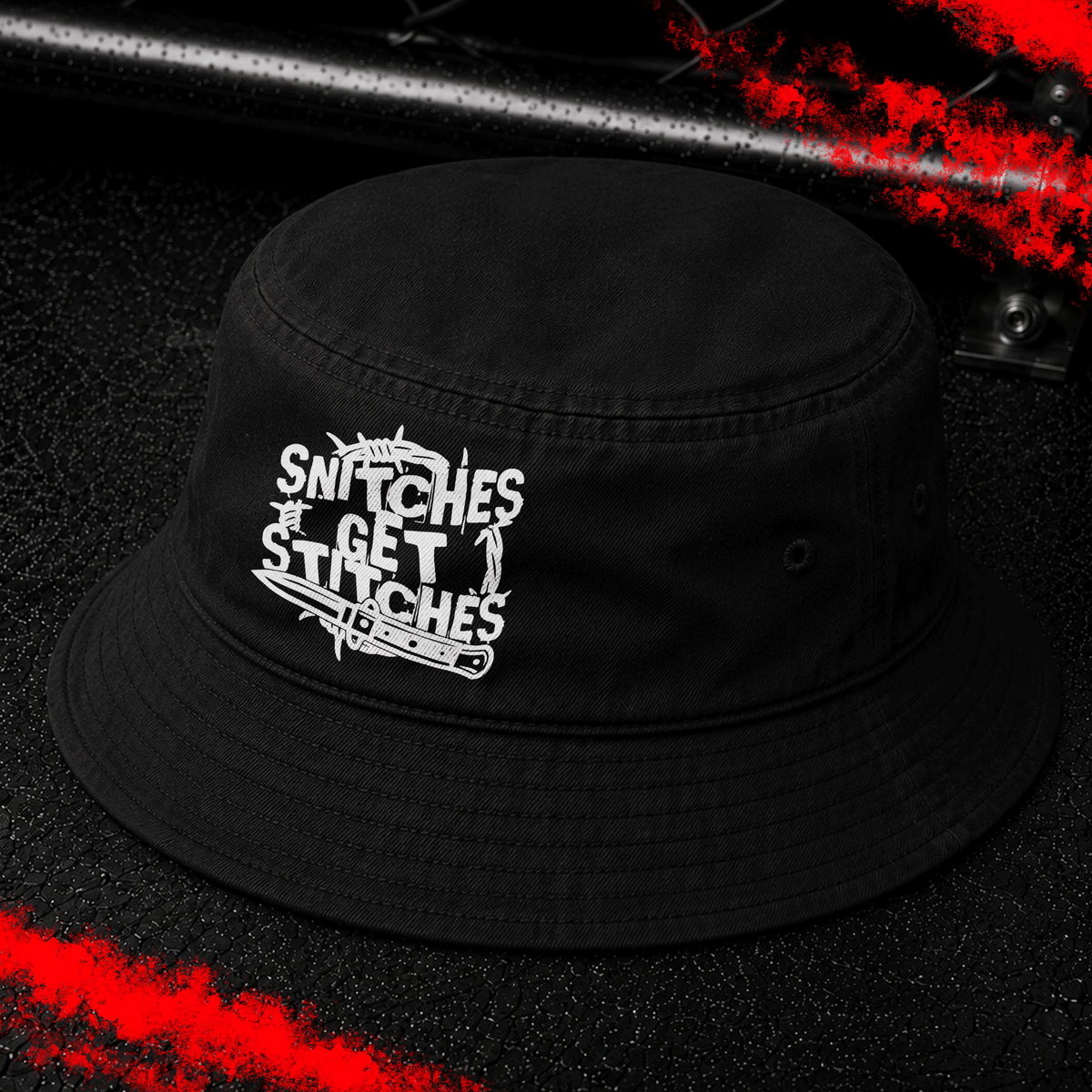 Criminal Streetwear | SNITCHES GET STITCHES | Buckethat | Black