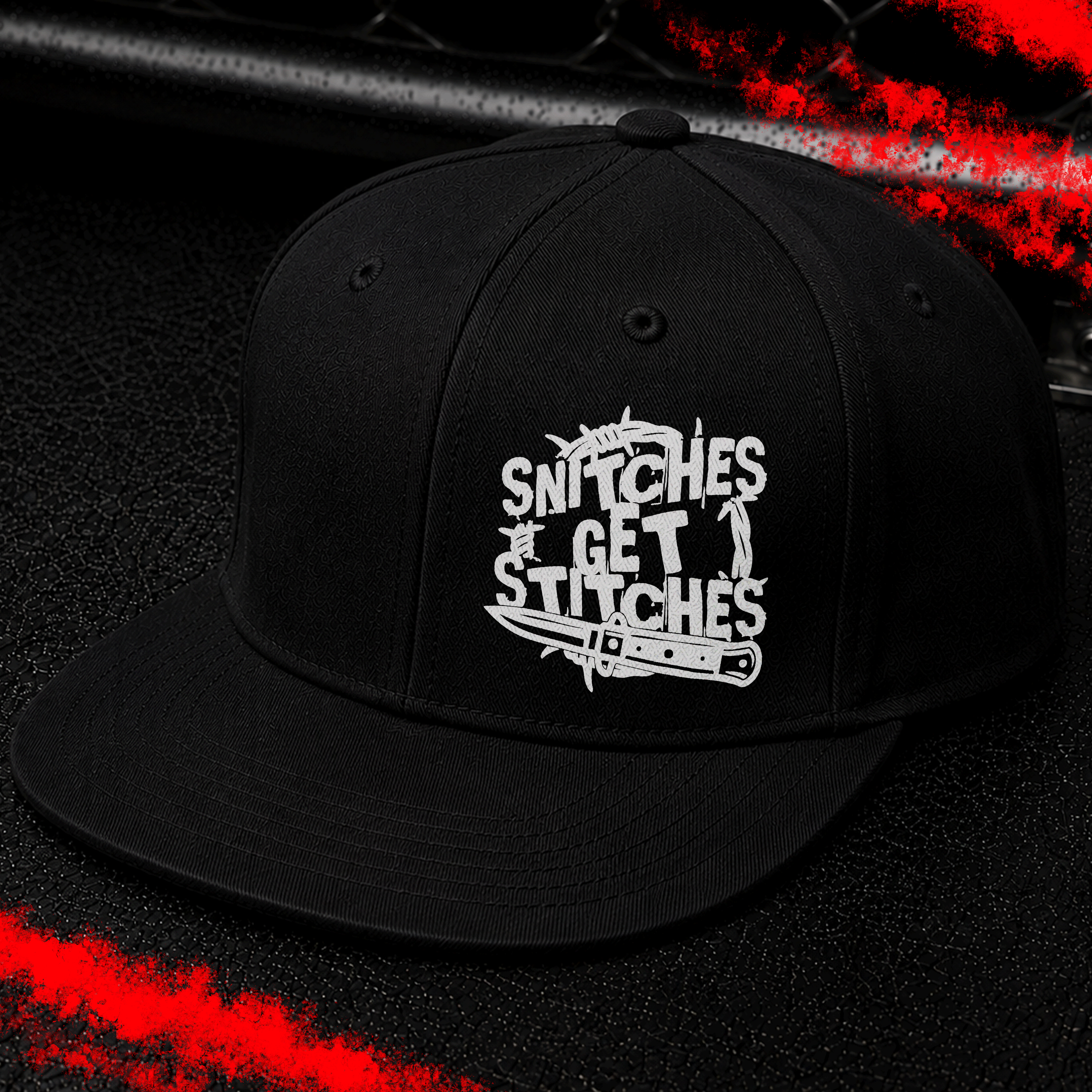 Criminal Streetwear | SNITCHES GET STITCHES | Cap | Black