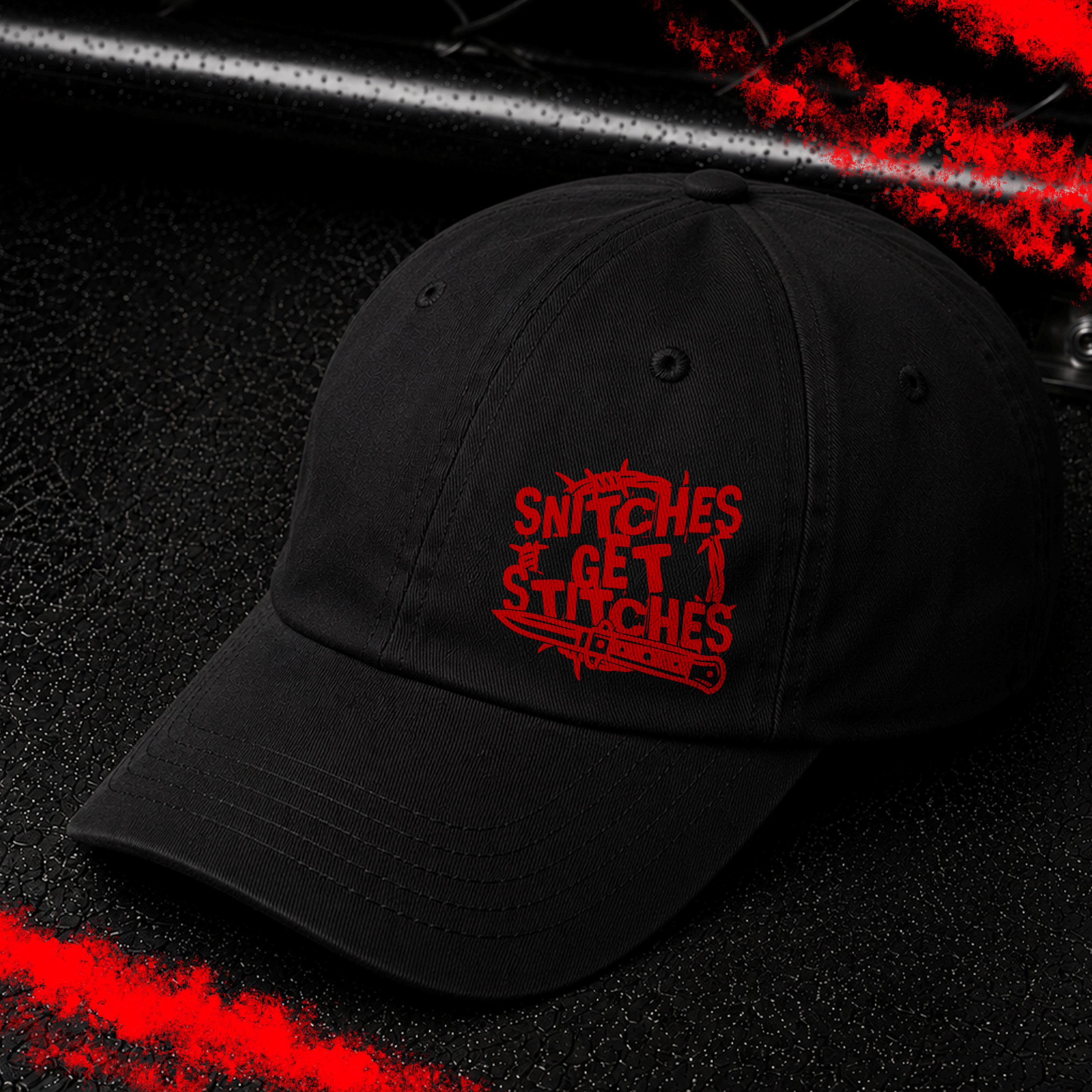 Criminal Streetwear | SNITCHES GET STITCHES | Cap | Black