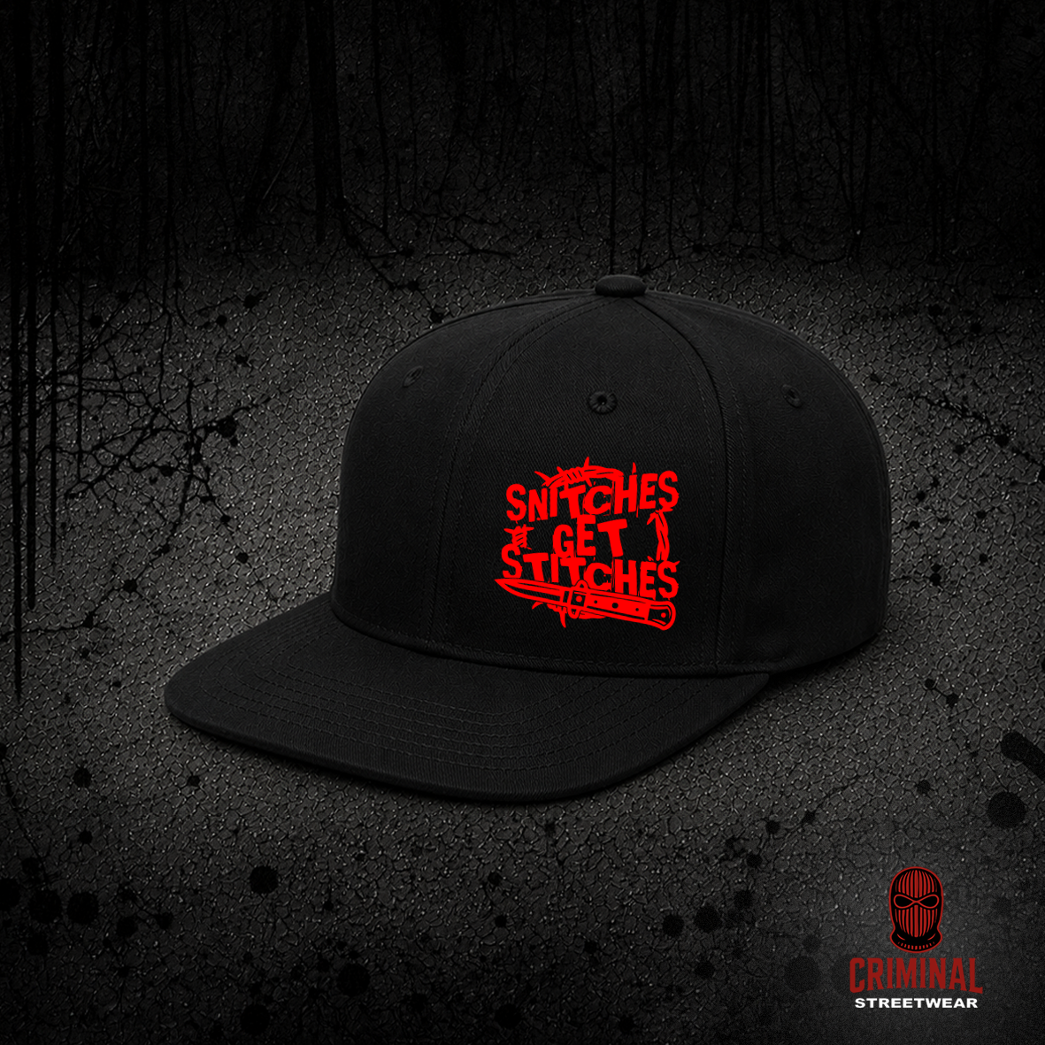 Criminal Streetwear | SNITCHES GET STITCHES Cap - Black (Kopie)