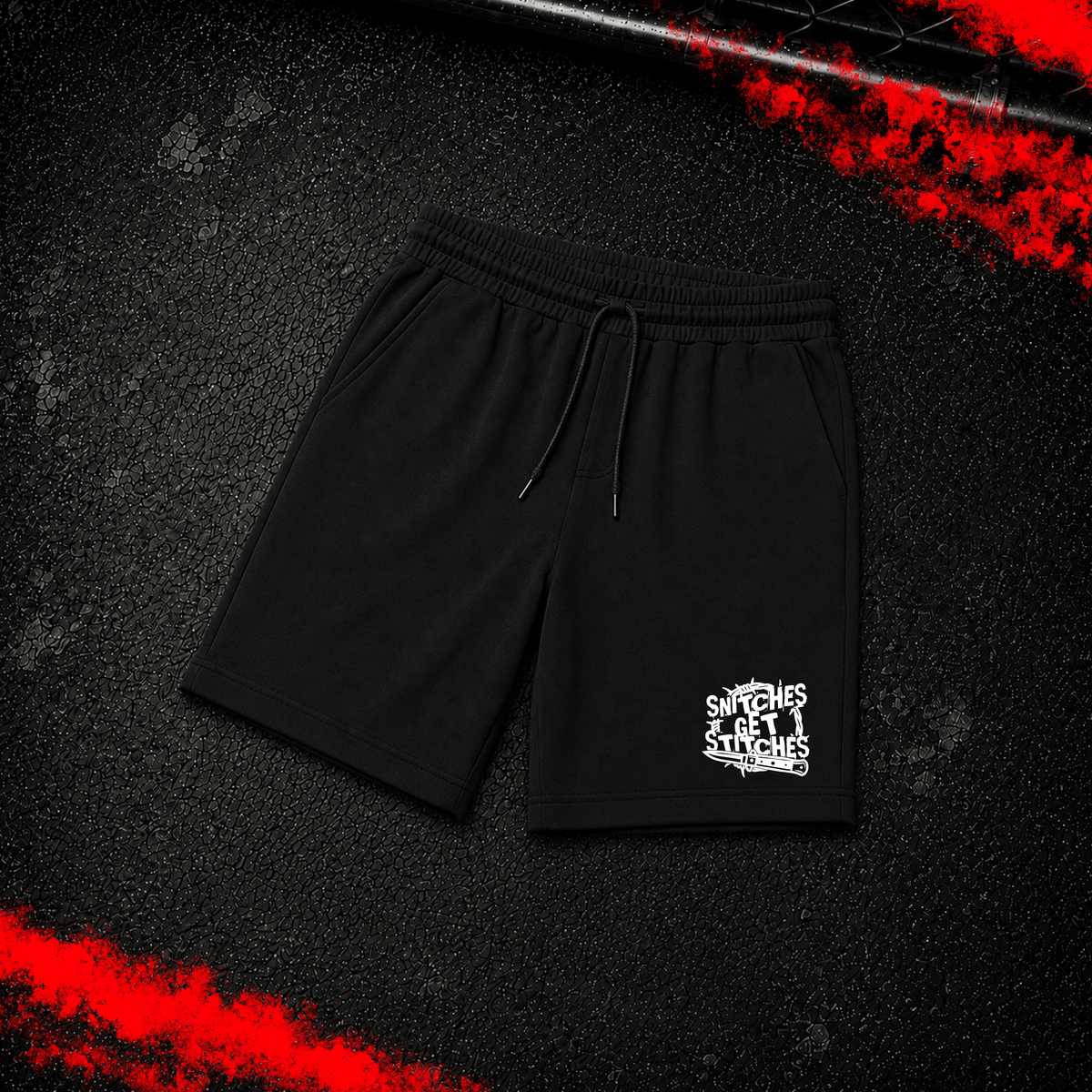 Criminal Streetwear | SNITCHES GET STITCHES | Shorts | Black